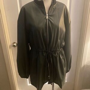 NWT Bernardo Faux Leather Jacket adjustable Waist Sz M Dk Green